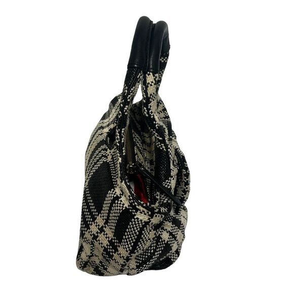 Kate Spade Small Black Cream Plaid Check Bow Plaid Purse Bag Double Handles - Picture 7 of 11
